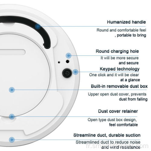 Nettoyeur de robots de balayage de contrôle Wifi à aspiration 1500Pa